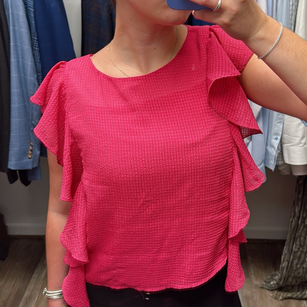 Koch pink ruffle blouse with mesh sleeves - Picture 2 of 6